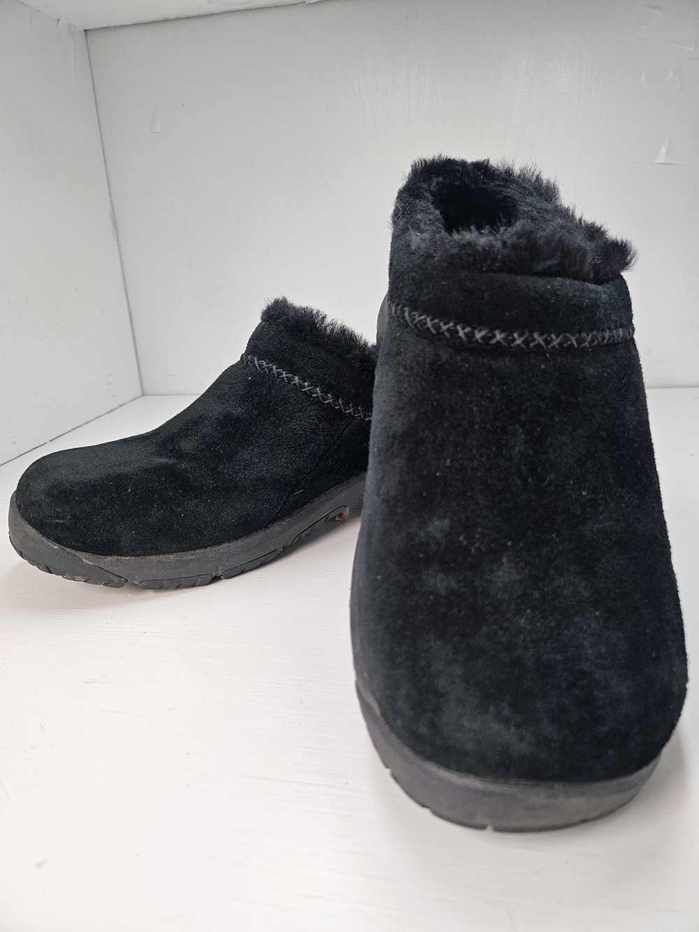 Merrell Black Suede Faux-Fur Slip-On Clog Mule